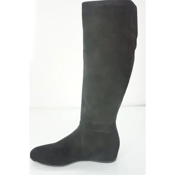 Stuart Weitzman Tass black suede wedge Tall boots size 6.5 New $635 gold zip